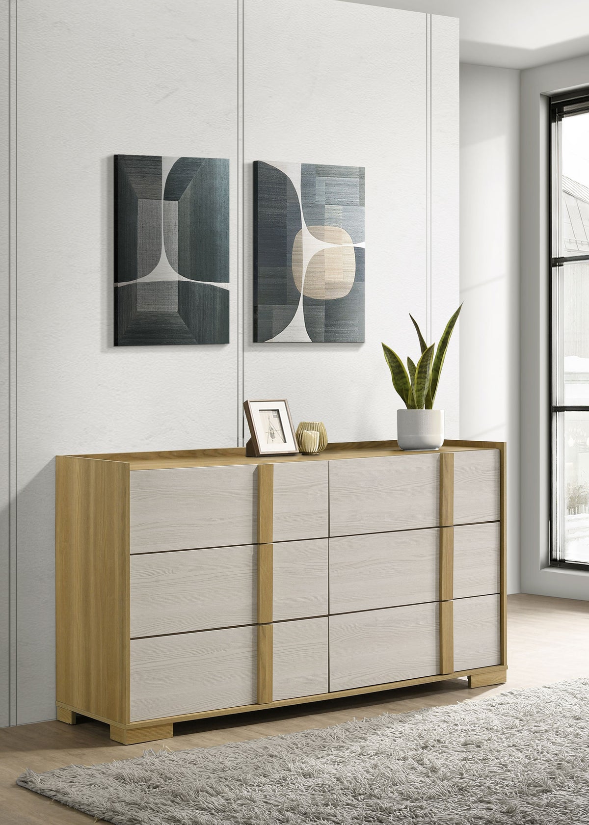 Hyland LED Panel Bed & Bedroom Sets - Natural & White Two-Tone, Queen & Eastern King - lifestyle