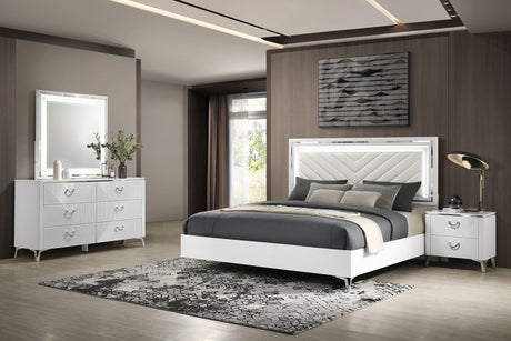 Cassia LED Panel Bed & Bedroom Collection - 4pcs- Eastern King Bed + Nightstand + Dresser + Mirror