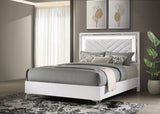 Cassia LED Panel Bed & Bedroom Collection - Chevron-Tufted Headboard, White High Gloss with Chrome – view 1