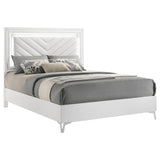 Cassia LED Panel Bed & Bedroom Collection - Chevron-Tufted Headboard, White High Gloss with Chrome – view 12