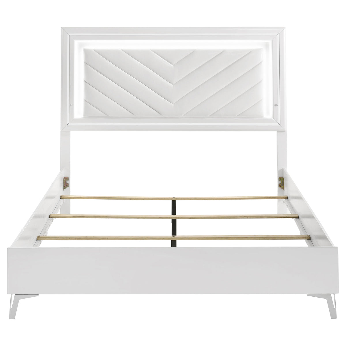 Cassia LED Panel Bed & Bedroom Collection - Chevron-Tufted Headboard, White High Gloss with Chrome – view 13