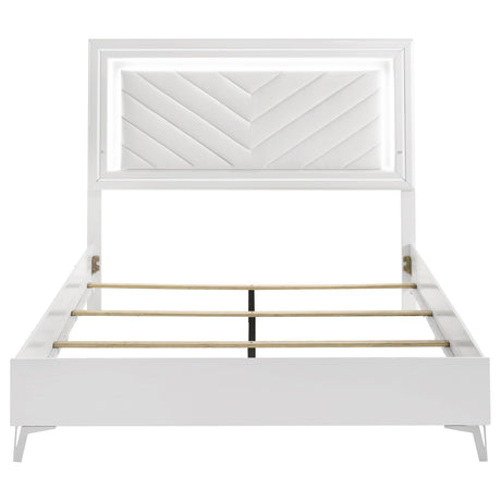 Cassia LED Panel Bed & Bedroom Collection - Chevron-Tufted Headboard, White High Gloss with Chrome – view 13