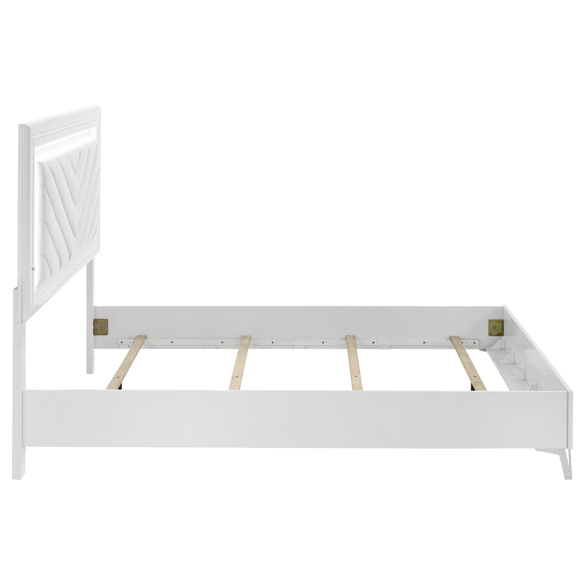Cassia LED Panel Bed & Bedroom Collection - Chevron-Tufted Headboard, White High Gloss with Chrome – view 15