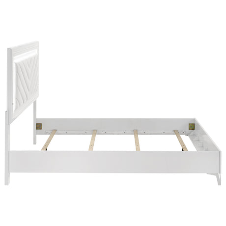 Cassia LED Panel Bed & Bedroom Collection - Chevron-Tufted Headboard, White High Gloss with Chrome – view 15