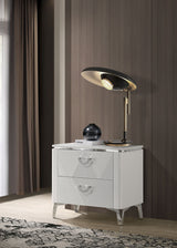 Cassia LED Panel Bed & Bedroom Collection - Chevron-Tufted Headboard, White High Gloss with Chrome - lifestyle
