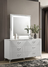 Cassia LED Panel Bed & Bedroom Collection - Chevron-Tufted Headboard, White High Gloss with Chrome - lifestyle