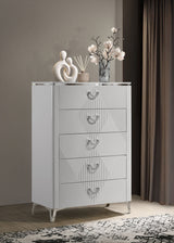 Cassia LED Panel Bed & Bedroom Collection - Chevron-Tufted Headboard, White High Gloss with Chrome - lifestyle