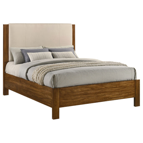 Adderley Panel Bed & Bedroom Sets - Modern Rustic Warm Brown with Cream Upholstered Headboard & Brass Pulls – view 14