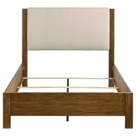 Adderley Panel Bed & Bedroom Sets - Modern Rustic Warm Brown with Cream Upholstered Headboard & Brass Pulls – view 15