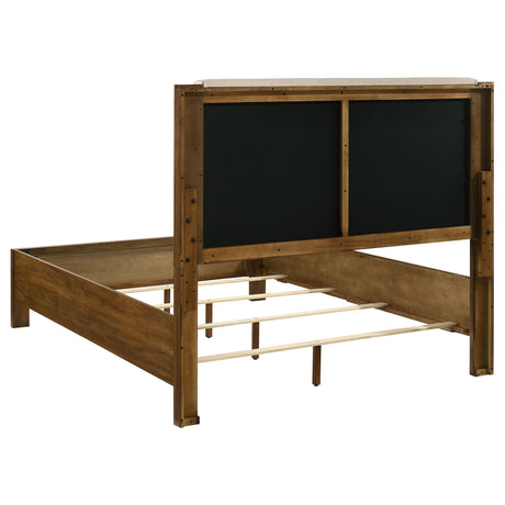 Adderley Panel Bed & Bedroom Sets - Modern Rustic Warm Brown with Cream Upholstered Headboard & Brass Pulls – view 16