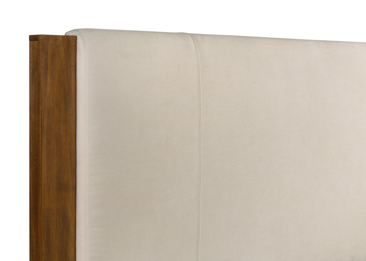 Adderley Panel Bed & Bedroom Sets - Modern Rustic Warm Brown with Cream Upholstered Headboard & Brass Pulls – view 18