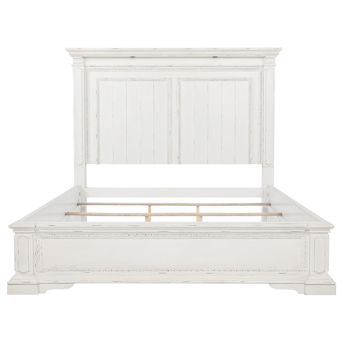 McKinney Panel Bed & Bedroom Sets with LED Reading Lights - Traditional Distressed Vintage White