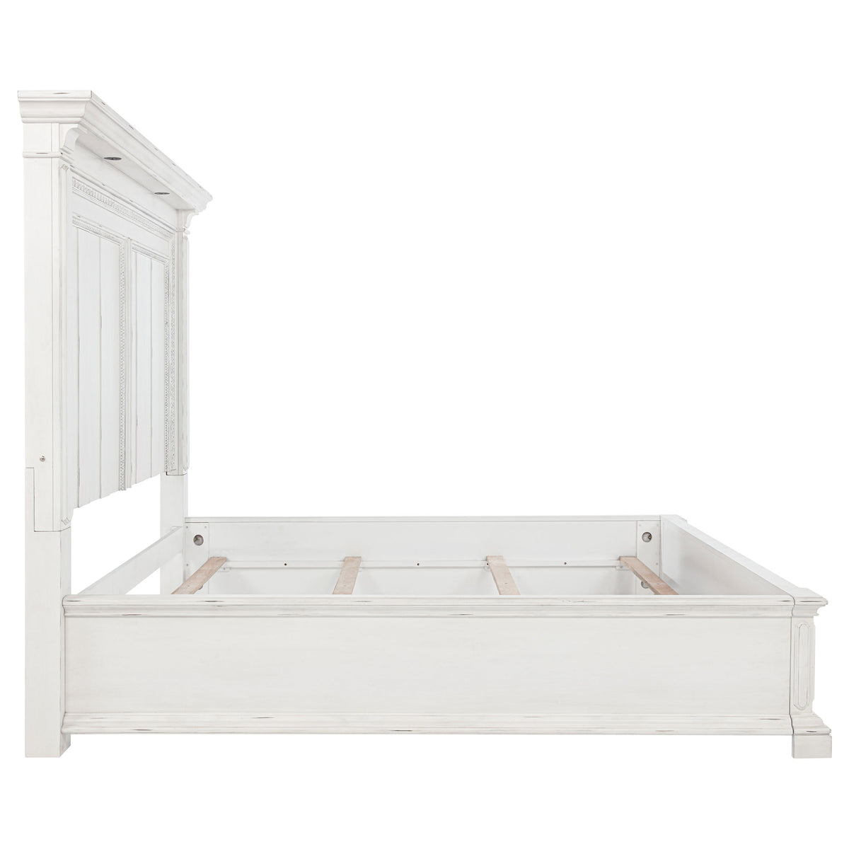 McKinney Panel Bed & Bedroom Sets with LED Reading Lights - Traditional Distressed Vintage White