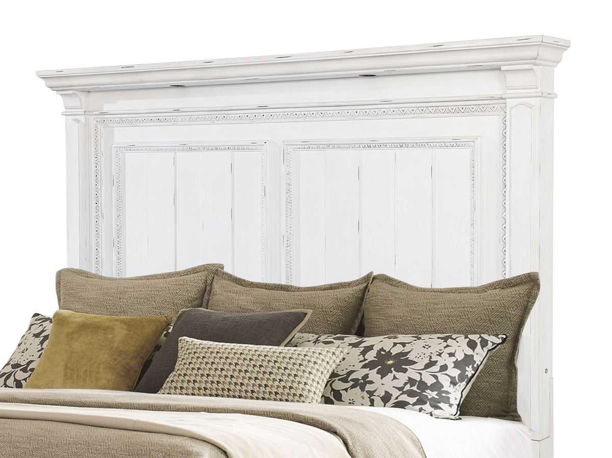 McKinney Panel Bed & Bedroom Sets with LED Reading Lights - Traditional Distressed Vintage White