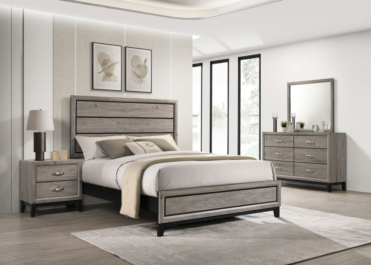 Watson Groove-Detailed Panel Bed & Bedroom Sets - Full, 4pcs- Bed + Nightstand + Dresser + Mirror