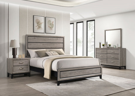 Watson Groove-Detailed Panel Bed & Bedroom Sets - Queen, 4pcs- Bed + Nightstand + Dresser + Mirror