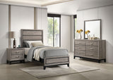 Watson Groove-Detailed Panel Bed & Bedroom Sets - Twin, 4pcs- Bed + Nightstand + Dresser + Mirror