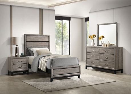 Watson Groove-Detailed Panel Bed & Bedroom Sets - Twin, 4pcs- Bed + Nightstand + Dresser + Mirror
