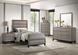 Watson Groove-Detailed Panel Bed & Bedroom Sets - Twin, 5pcs- Bed + Nightstand + Dresser + Mirror + Chest