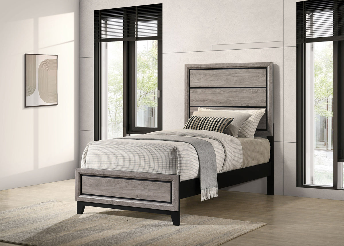 Watson Groove-Detailed Panel Bed & Bedroom Sets - Transitional Light Taupe with Nickel Hardware, Twin to Cal King – view 1