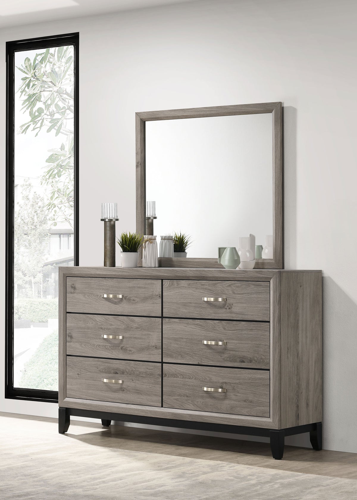 Watson Groove-Detailed Panel Bed & Bedroom Sets - Transitional Light Taupe with Nickel Hardware, Twin to Cal King - lifestyle