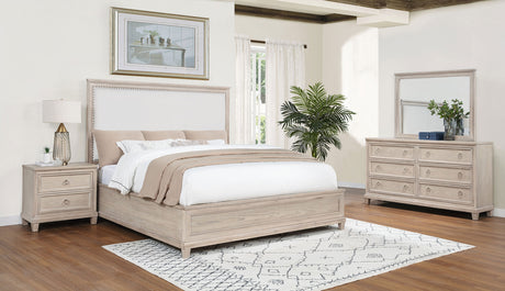 Pembroke Upholstered Panel Bed & Bedroom Sets - 4pcs- Eastern King Bed + Nightstand + Dresser + Mirror