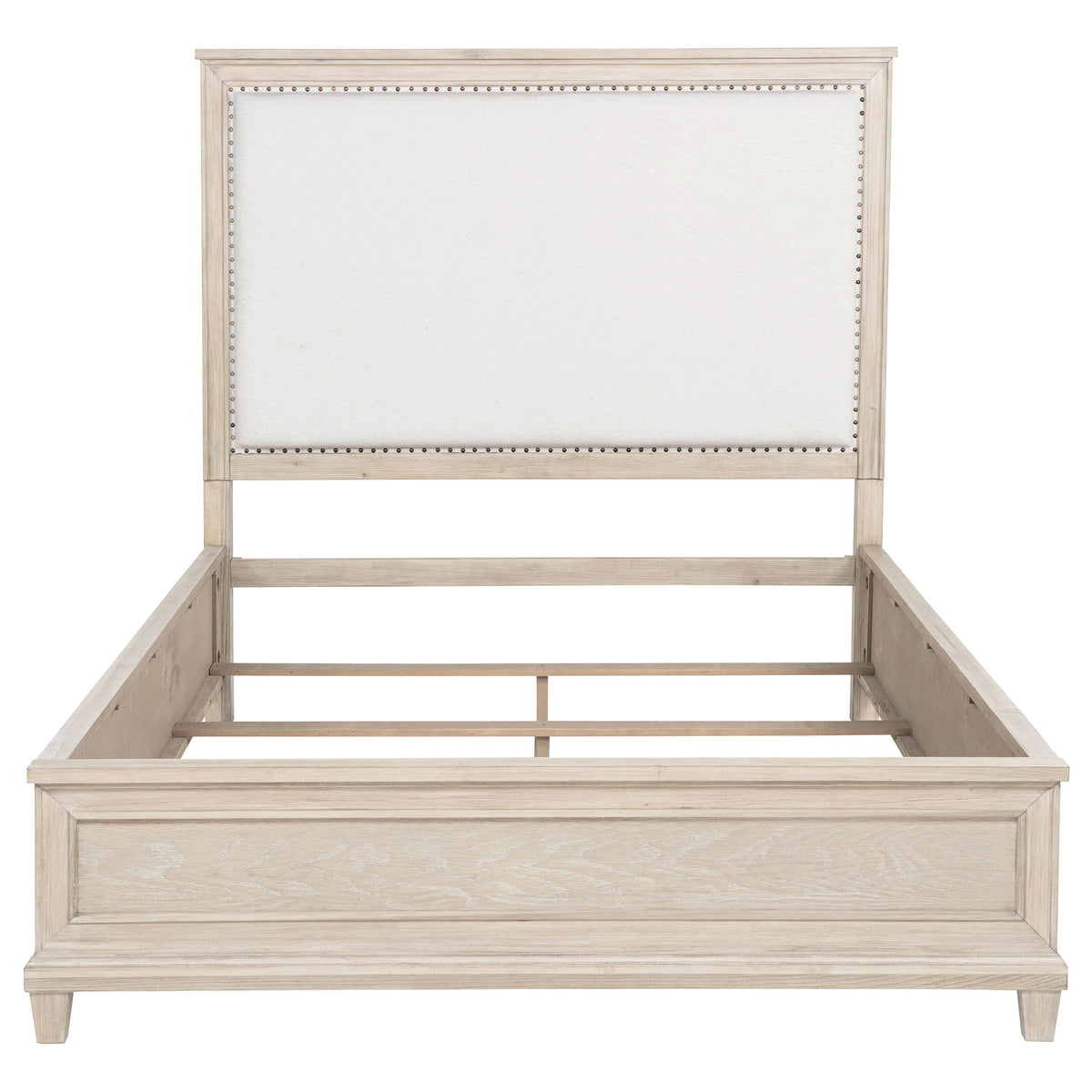 Pembroke Upholstered Panel Bed & Bedroom Sets - Coastal Washed Oak with Cream Headboard & Nailhead Trim – view 15