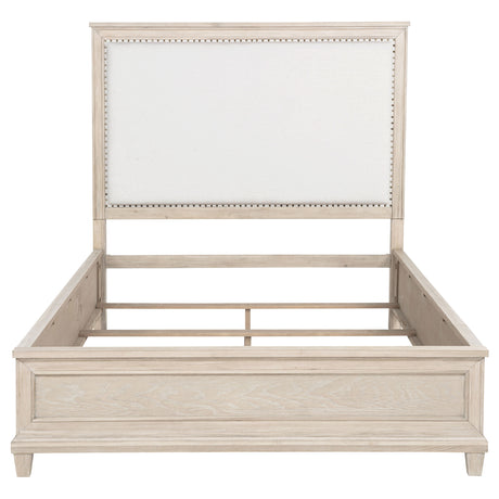 Pembroke Upholstered Panel Bed & Bedroom Sets - Coastal Washed Oak with Cream Headboard & Nailhead Trim – view 15