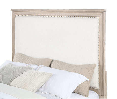 Pembroke Upholstered Panel Bed & Bedroom Sets - Coastal Washed Oak with Cream Headboard & Nailhead Trim – view 18