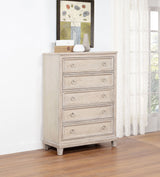 Pembroke Upholstered Panel Bed & Bedroom Sets - Coastal Washed Oak with Cream Headboard & Nailhead Trim - lifestyle