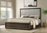 Atlas Upholstered Panel Bed & Bedroom Sets - Picture-Frame Headboard in Dark Oak & Light Grey - lifestyle