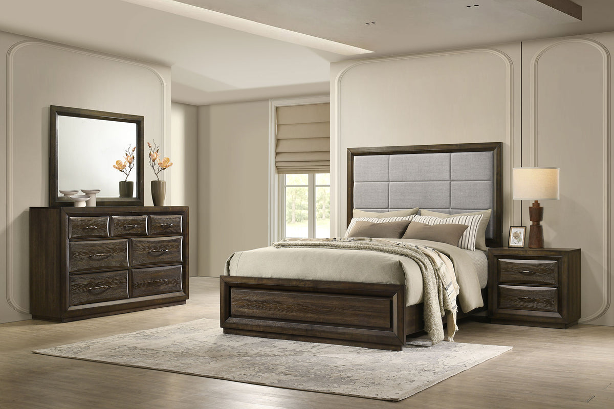 Atlas Upholstered Panel Bed & Bedroom Sets - 4pcs- Queen Bed + Nightstand + Dresser + Mirror