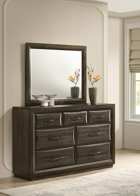 Atlas Upholstered Panel Bed & Bedroom Sets - Picture-Frame Headboard in Dark Oak & Light Grey - lifestyle