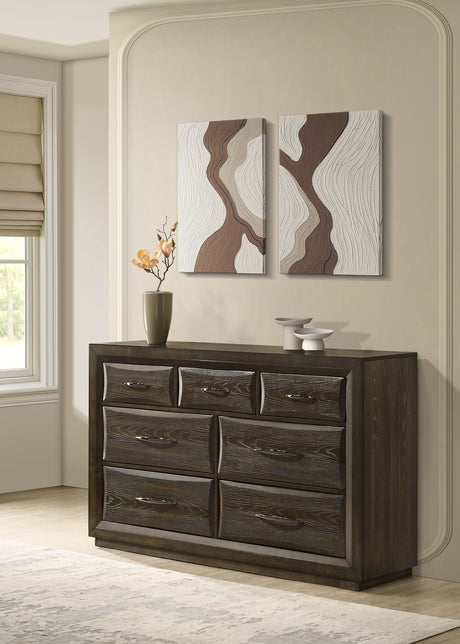 Atlas Upholstered Panel Bed & Bedroom Sets - Picture-Frame Headboard in Dark Oak & Light Grey - lifestyle