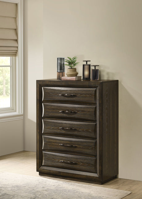 Atlas Upholstered Panel Bed & Bedroom Sets - Picture-Frame Headboard in Dark Oak & Light Grey - lifestyle