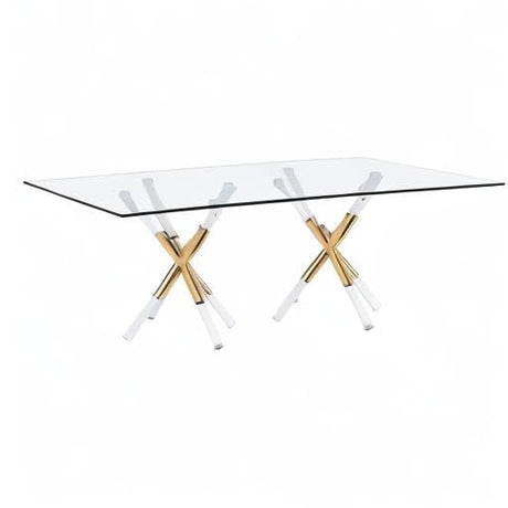 Dalton Rectangular Glass Gold Dining Table - detail view