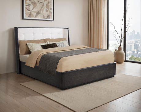 Leandro Wingback Bed & Bedroom Sets - Cream Upholstered Headboard with Burnished Black Case Pieces, Queen to California King - lifestyle