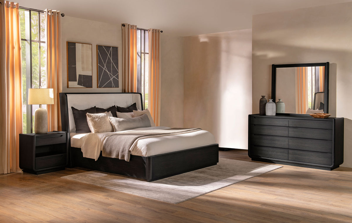Leandro Wingback Bed & Bedroom Sets - 4pcs- Queen Bed + Dresser + Mirror + Nightstand