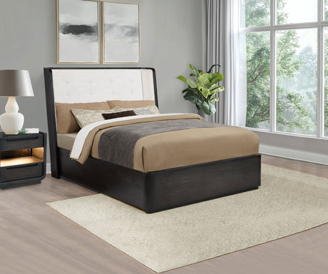 Leandro Wingback Bed & Bedroom Sets - Cream Upholstered Headboard with Burnished Black Case Pieces, Queen to California King – view 1