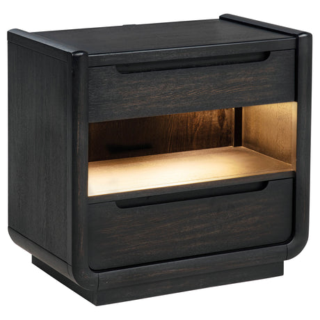 Leandro Wingback Bed & Bedroom Sets - LED Nightstand with USB