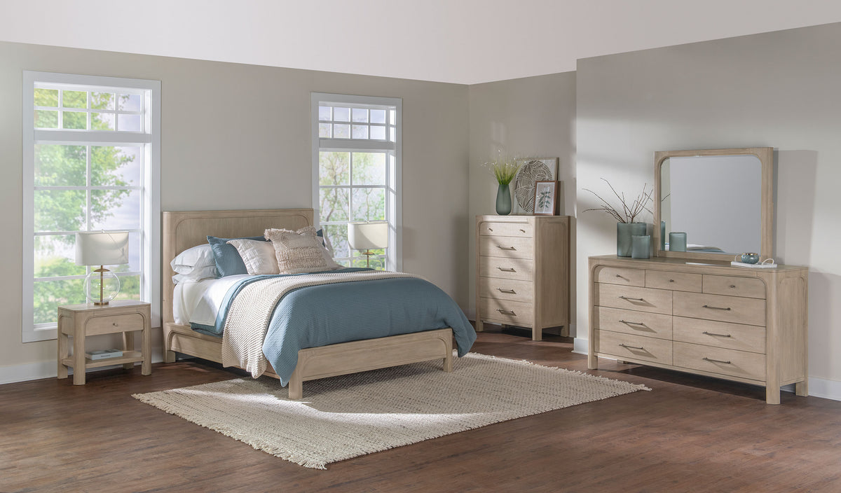 Solano Canopy or Panel Bed & Bedroom Sets - 5pcs- Queen Panel Bed + Nightstand + Dresser + Mirror + Chest