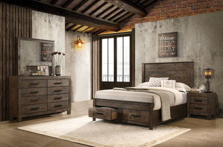 Woodmont Storage Panel Bed & Bedroom Sets - 4pcs- Eastern King Bed + Nightstand + Dresser + Mirror