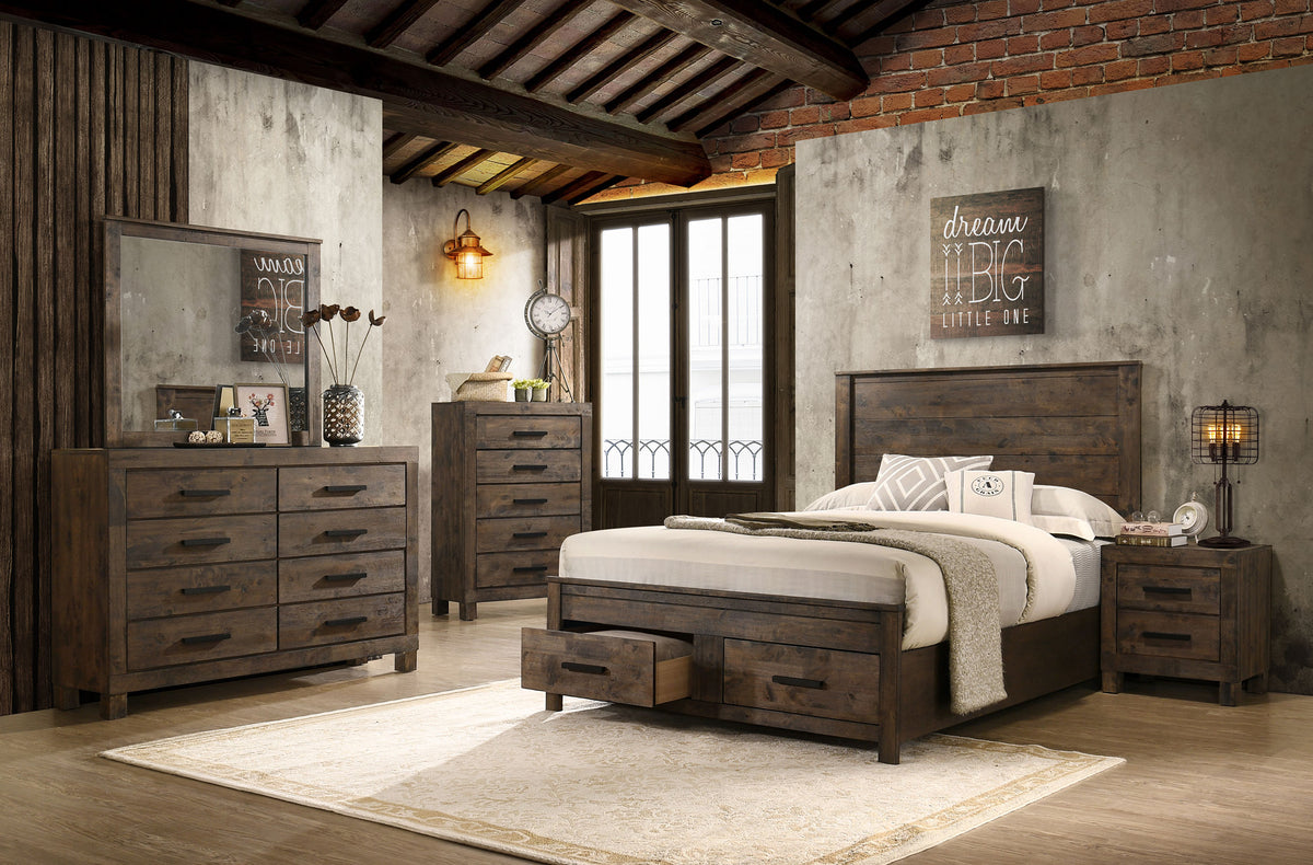 Woodmont Storage Panel Bed & Bedroom Sets - 5pcs- Eastern King Bed + Nightstand + Dresser + Mirror + Chest