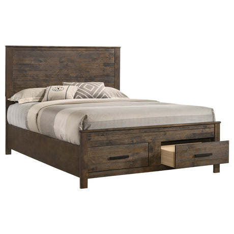 Woodmont Storage Panel Bed & Bedroom Sets - Footboard Drawers in Wire-Brushed Rustic Golden Brown – view 15