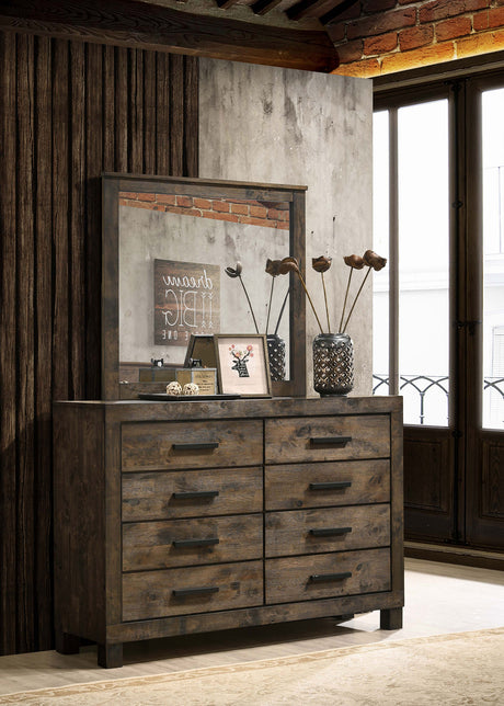 Woodmont Storage Panel Bed & Bedroom Sets - Footboard Drawers in Wire-Brushed Rustic Golden Brown - lifestyle