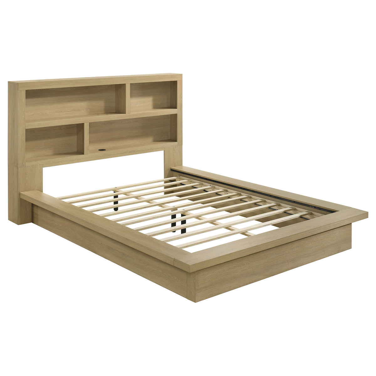 Hendricks Queen Platform Bed & Bedroom Sets - Bookcase or Cream Boucle Headboard in Light Oak – view 18