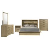 Hendricks Queen Platform Bed & Bedroom Sets - Bookcase Headboard, 5pcs- Queen Bed + Nightstand + Dresser + Mirror + Chest