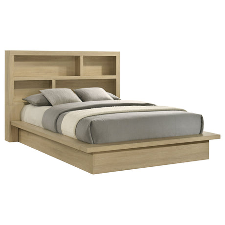 Hendricks Queen Platform Bed & Bedroom Sets - Bookcase or Cream Boucle Headboard in Light Oak – view 11