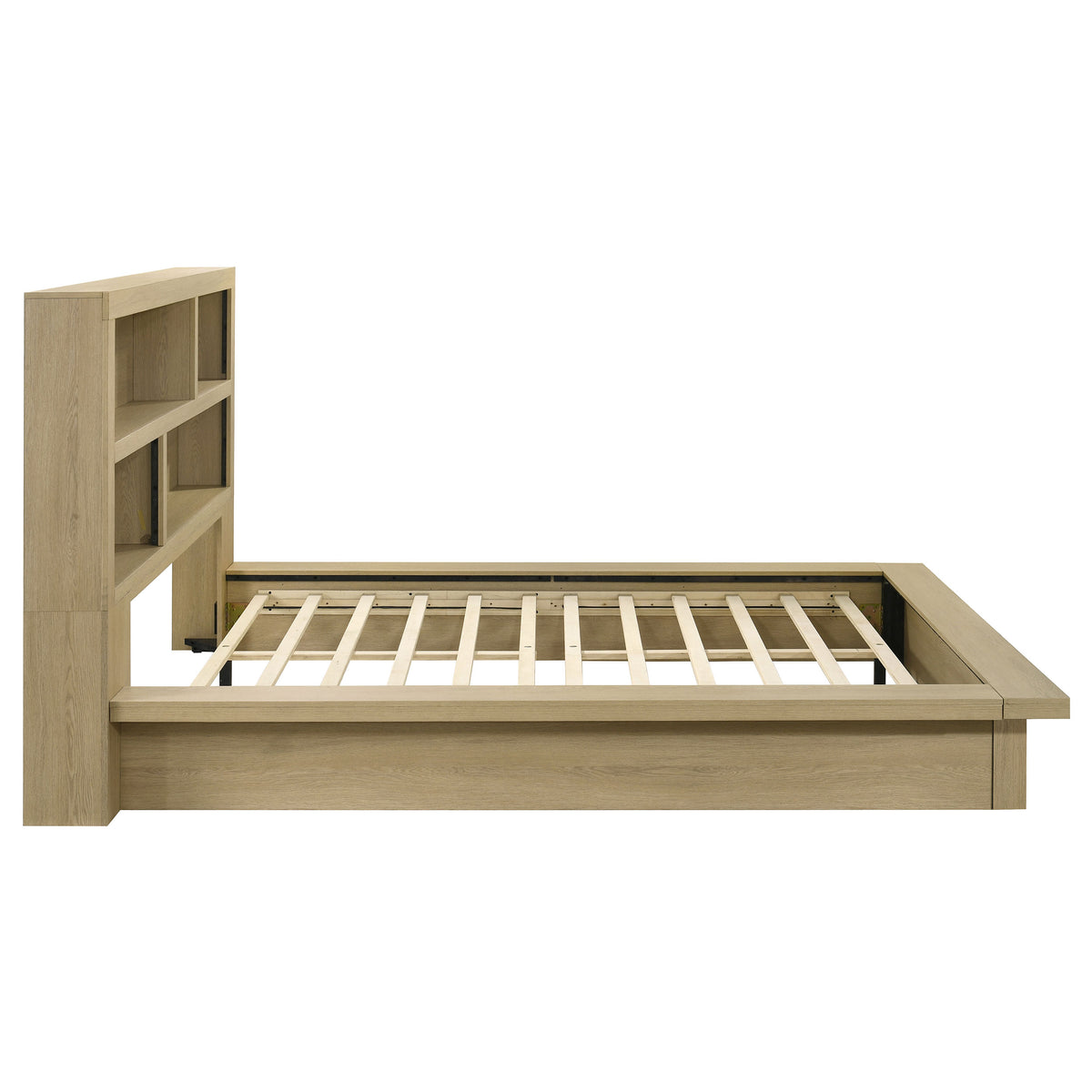 Hendricks Queen Platform Bed & Bedroom Sets - Bookcase or Cream Boucle Headboard in Light Oak – view 14