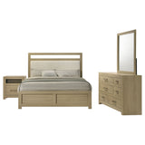 Hendricks Queen Platform Bed & Bedroom Sets - Upholstered Headboard, 4pcs- Queen Bed + Nightstand + Dresser + Mirror